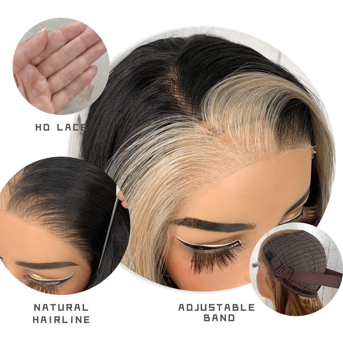 LOVSOUL Skunk Stripe Glueless HD Lace Wear And Go Per-Cut Synthetic 13x6 Layered Voluminous Long Body Wave Lace Frontal Wig Pre-Plucked No Glue 32inch