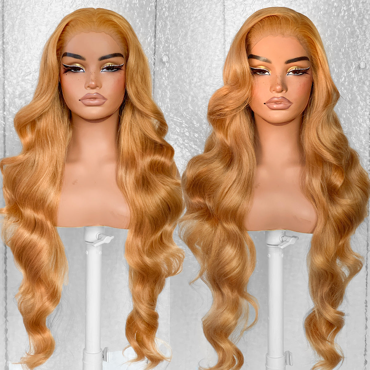LOVSOUL Honey Blonde Glueless Wear And Go Synthetic 13x6 Layered Voluminous Long Body Wave HD Lace Frontal Wig Pre-Plucked No Glue Beginners Friendly #27 32inch