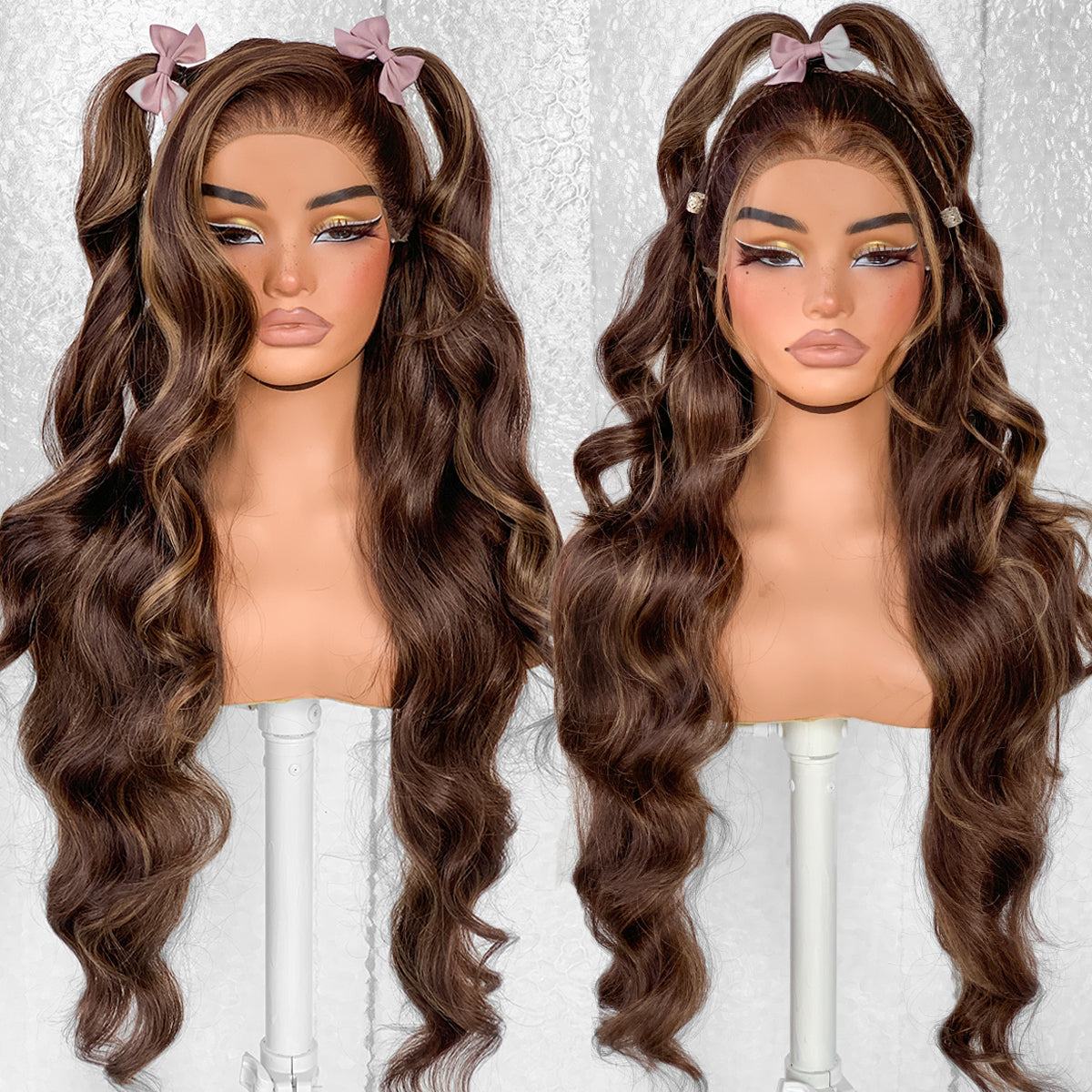 LOVSOUL Ombre Honey Blonde Glueless Wear And Go Synthetic 13x6 Layered Voluminous Long Body Wave HD Lace Frontal Wig Pre-Plucked No Glue For Black Women 4/27 Highlight 32inch