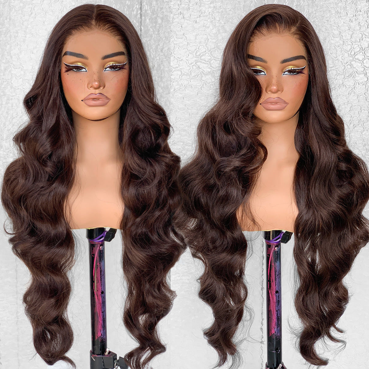 LOVSOUL Dark Brown Glueless Wear And Go HD Lace Synthetic 13x6 Layered Voluminous Long Body Wave Lace Frontal Wig Pre-Plucked No Glue Beginners Friendly 32inch