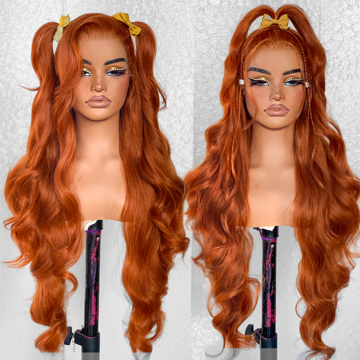 LOVSOUL Glueless Ginger Orange Wig Pre-Plucked Pre-Cut Wear And Go Synthetic 13x6 Layered Long Body Wave HD Lace Frontal Wig Beginners Friendly 32inch
