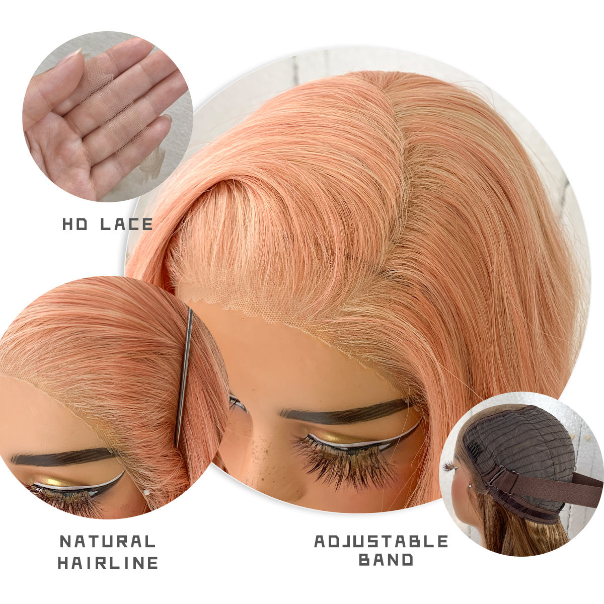LOVSOUL Pink Blonde Wear And Go Pre-Plucked Rose Gold Synthetic 13x6 Layered Voluminous Long Body Wave HD Lace Frontal Wig No Glue 32inch