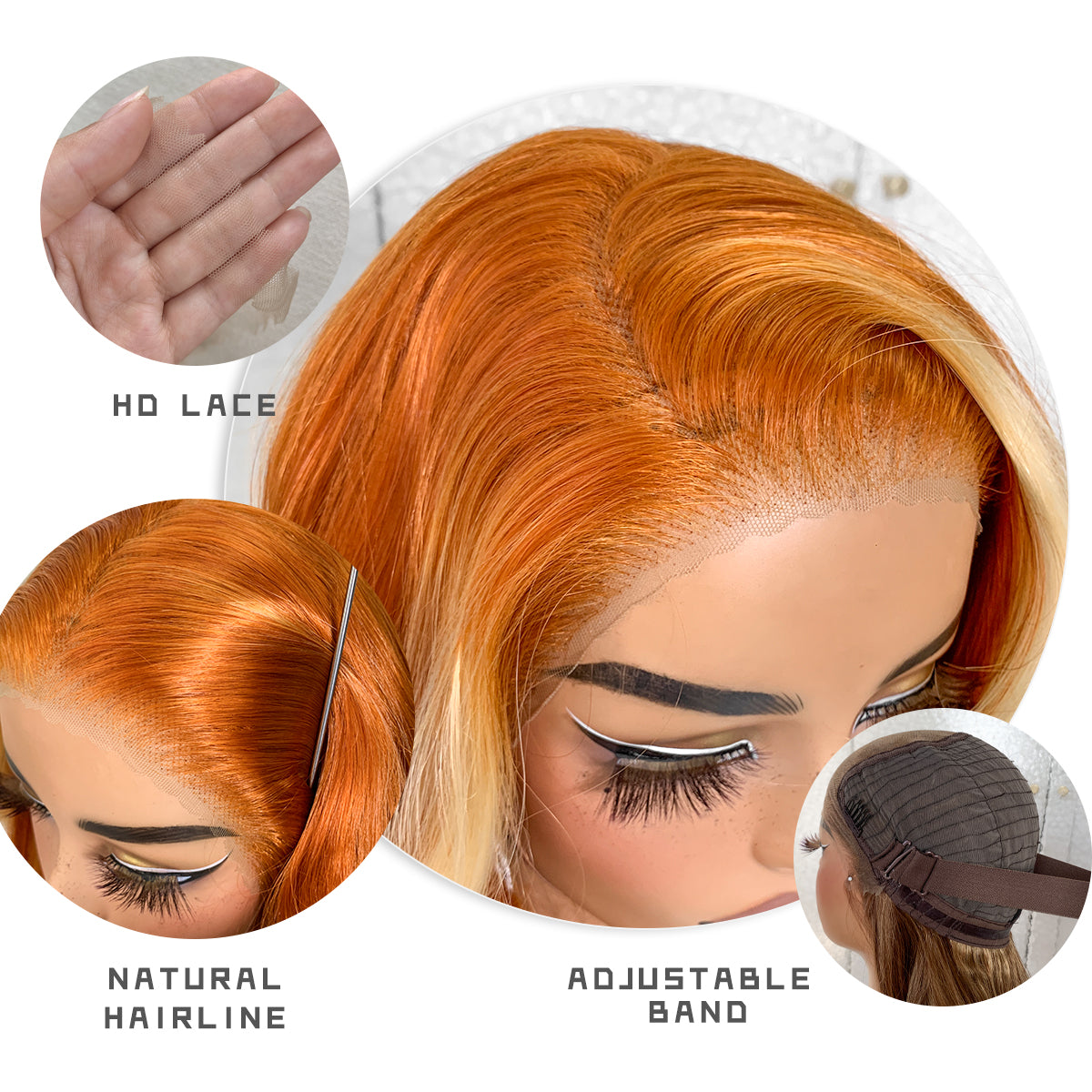 LOVSOUL Ginger Wig With Skunk Stripe Glueless Wear And Go Pre-Plucked Synthetic 13x6 Layered Voluminous Long Body Wave HD Lace Frontal Wig No Glue Beginners Friendly 32inch