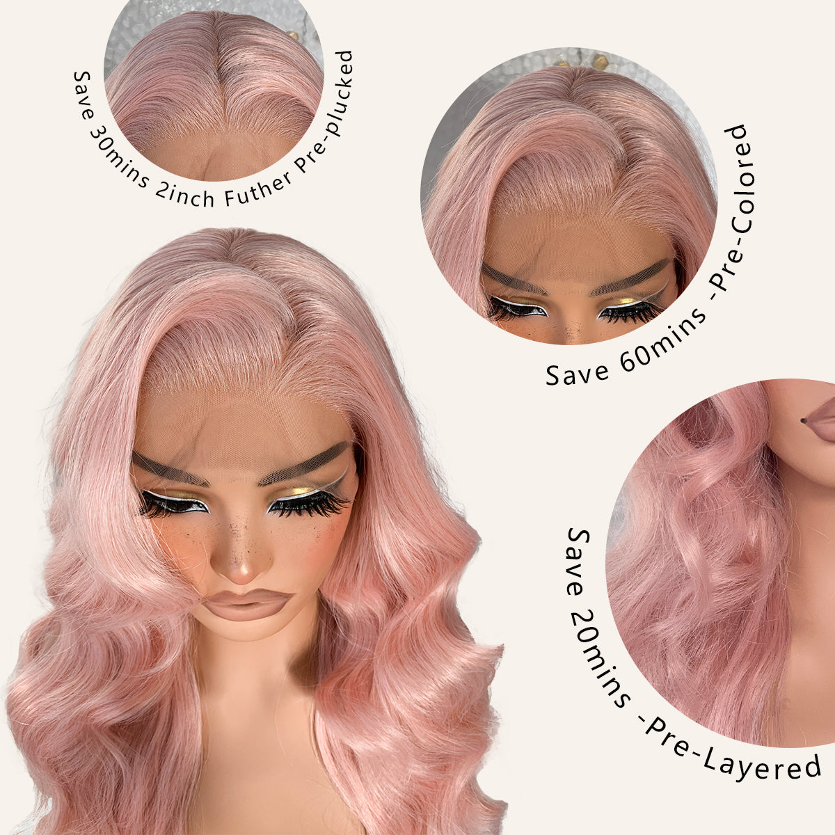 LOVSOUL 13x6 Pink HD Glueless Body Wave Lace Frontal Wigs Pre-Plucked Similar Human Hair 200 Density Synthetic Pastel Pink Wig for Black Woman Ready to Wear