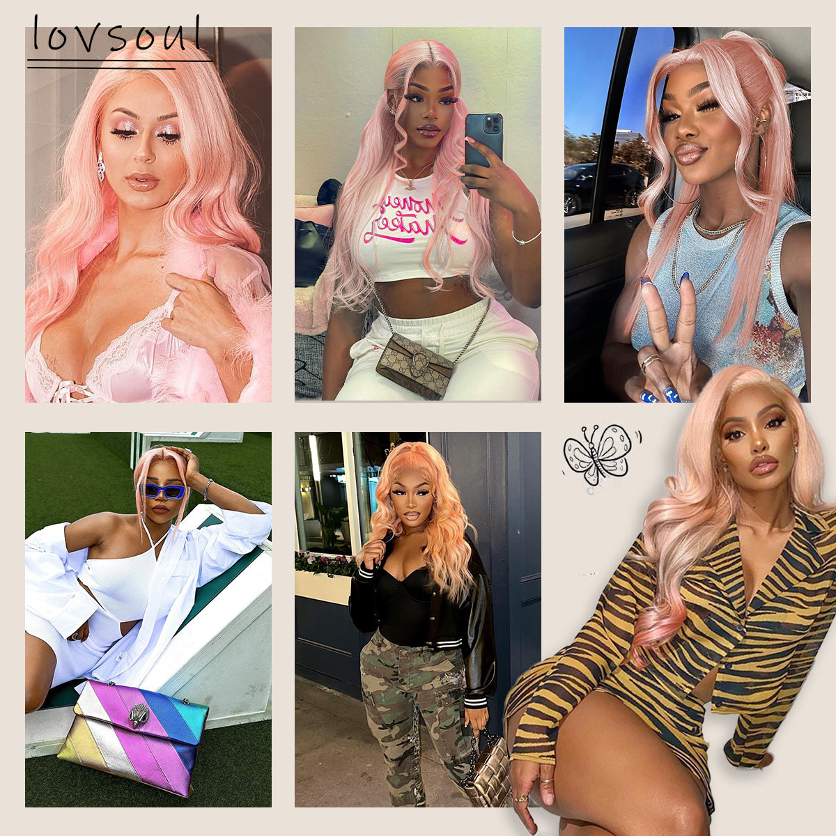LOVSOUL 13x6 Pink HD Glueless Body Wave Lace Frontal Wigs Pre-Plucked Similar Human Hair 200 Density Synthetic Pastel Pink Wig for Black Woman Ready to Wear
