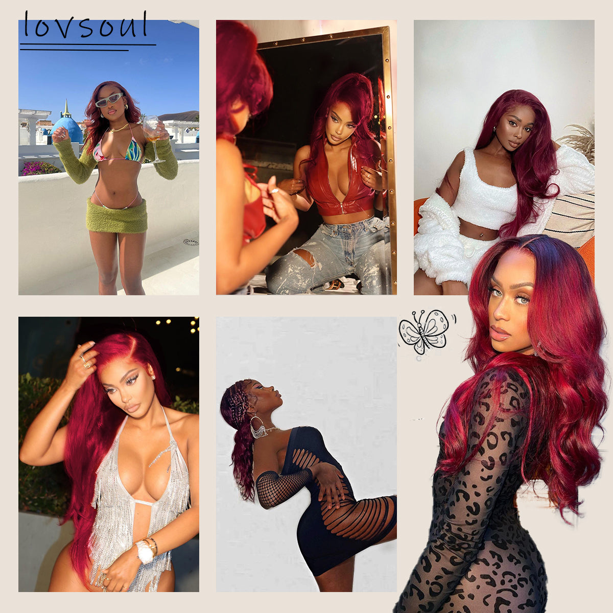 LOVSOUL 13x6 HD Glueless Lace Frontal Wigs Pre-Plucked, 200 Density 99j Burgundy Similar Human Hair Synthetic Long Body Wave Lace Front Wig Ready to Wear, 26inch #Burgundy