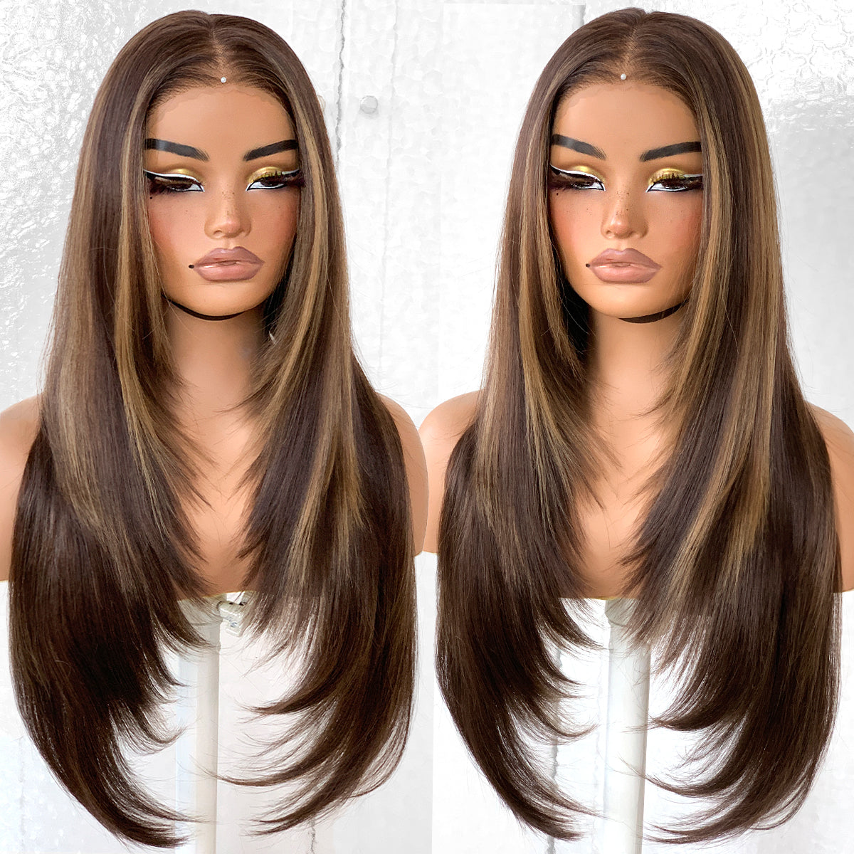 13x6 Glueless HD Lace Wear And Go Synthetic Pre-Plucked Pre-Layered Pre-Cut No Glue Layered Straight Frames Face Nice Lace Front Wig For Black Women Beginners Friendly #26inch 4/30 Ombre Honey Blonde