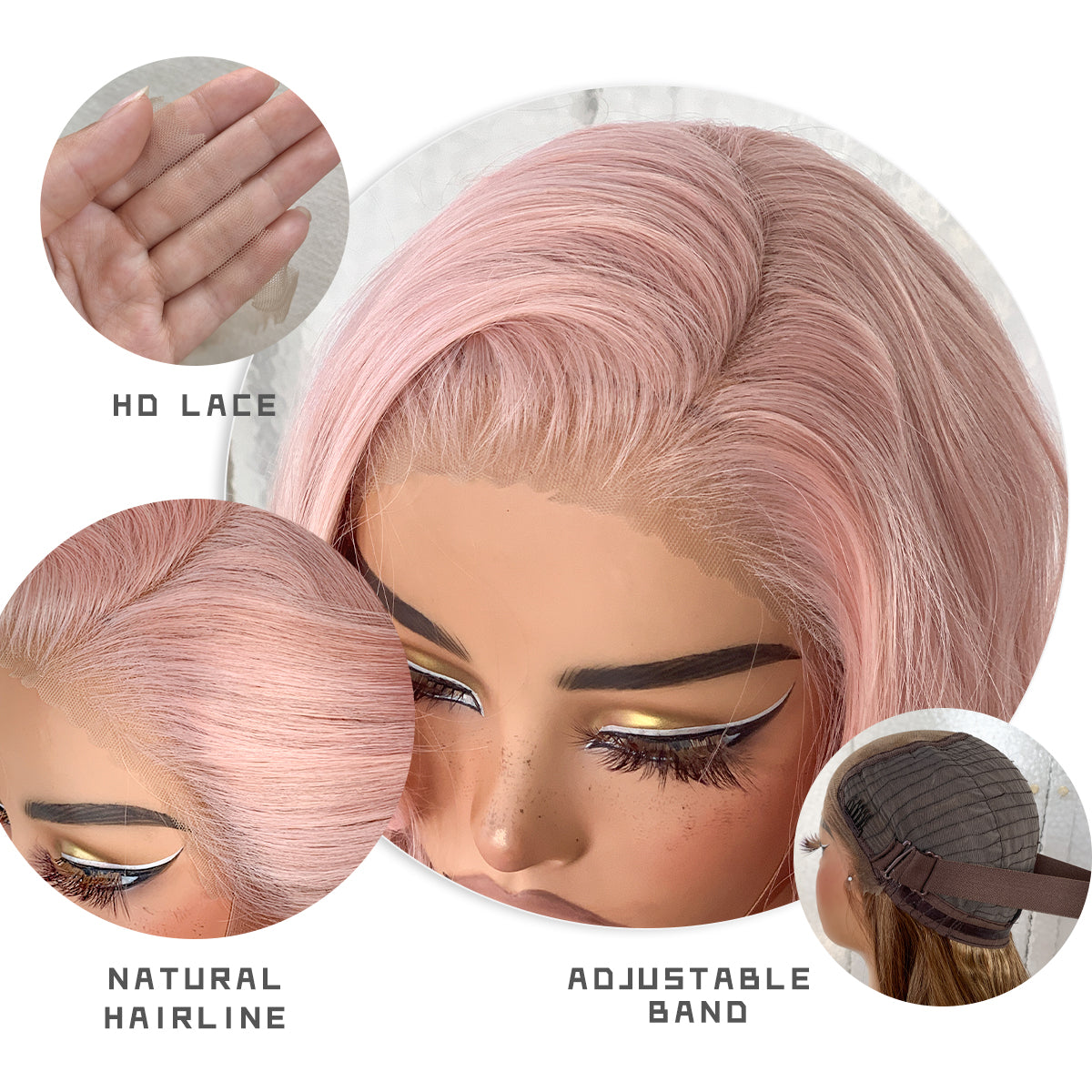 LOVSOUL Pink Glueless Wear And Go Synthetic 13x6 Layered Voluminous Long Body Wave HD Lace Frontal Wig Pre-Plucked No Glue Cosplay Beginners Friendly Pestel Pink 32inch