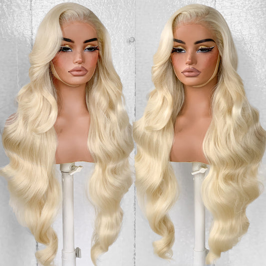 LOVSOUL Blonde 613 Glueless HD Lace Wear And Go Synthetic 13x6 Layered Voluminous Long Body Wave Lace Frontal Wig Pre-Plucked No Glue Cosplay For Black Women 32inch