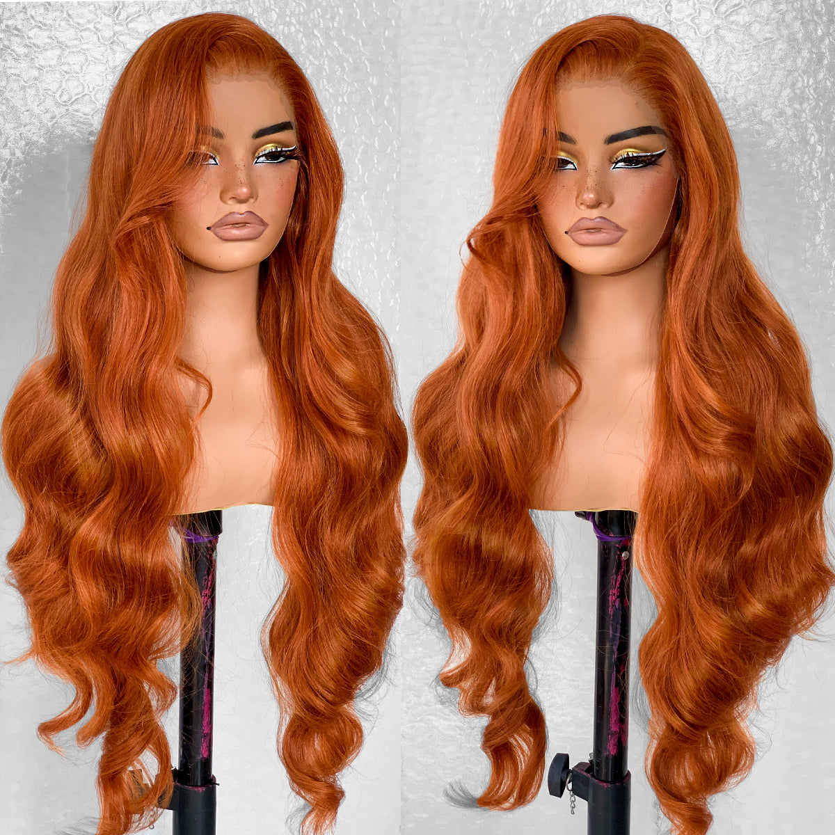 LOVSOUL Glueless Ginger Orange Wig Pre-Plucked Pre-Cut Wear And Go Synthetic 13x6 Layered Long Body Wave HD Lace Frontal Wig Beginners Friendly 32inch