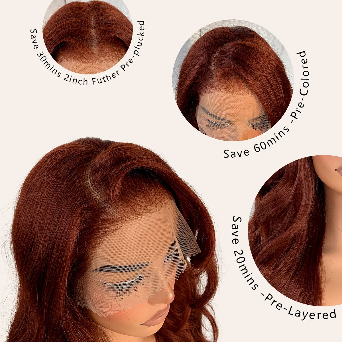 LOVSOUL 13x6 HD Glueless Lace Frontal Wig Pre-Plucked 200 Density Reddish Brown Similar Human Hair Synthetic Long Body Wave Lace Front Wig Ready to Wear 26inch#33b Reddish Brown