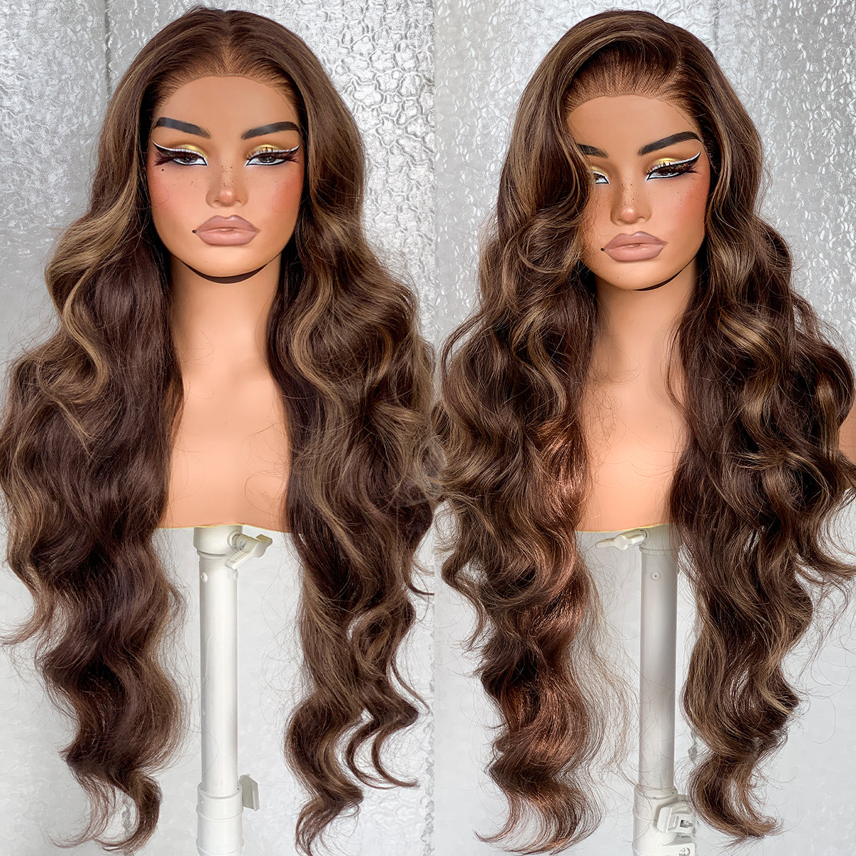LOVSOUL Ombre Honey Blonde Glueless Wear And Go Synthetic 13x6 Layered Voluminous Long Body Wave HD Lace Frontal Wig Pre-Plucked No Glue For Black Women 4/27 Highlight 32inch