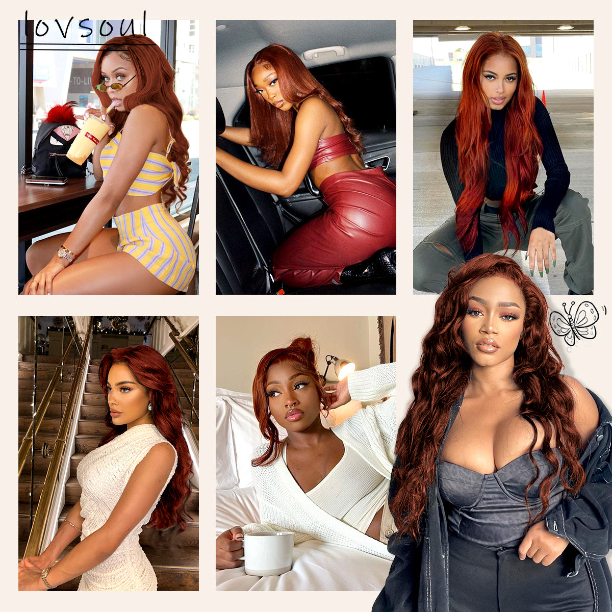 LOVSOUL 13x6 HD Glueless Lace Frontal Wig Pre-Plucked 200 Density Reddish Brown Similar Human Hair Synthetic Long Body Wave Lace Front Wig Ready to Wear 26inch#33b Reddish Brown