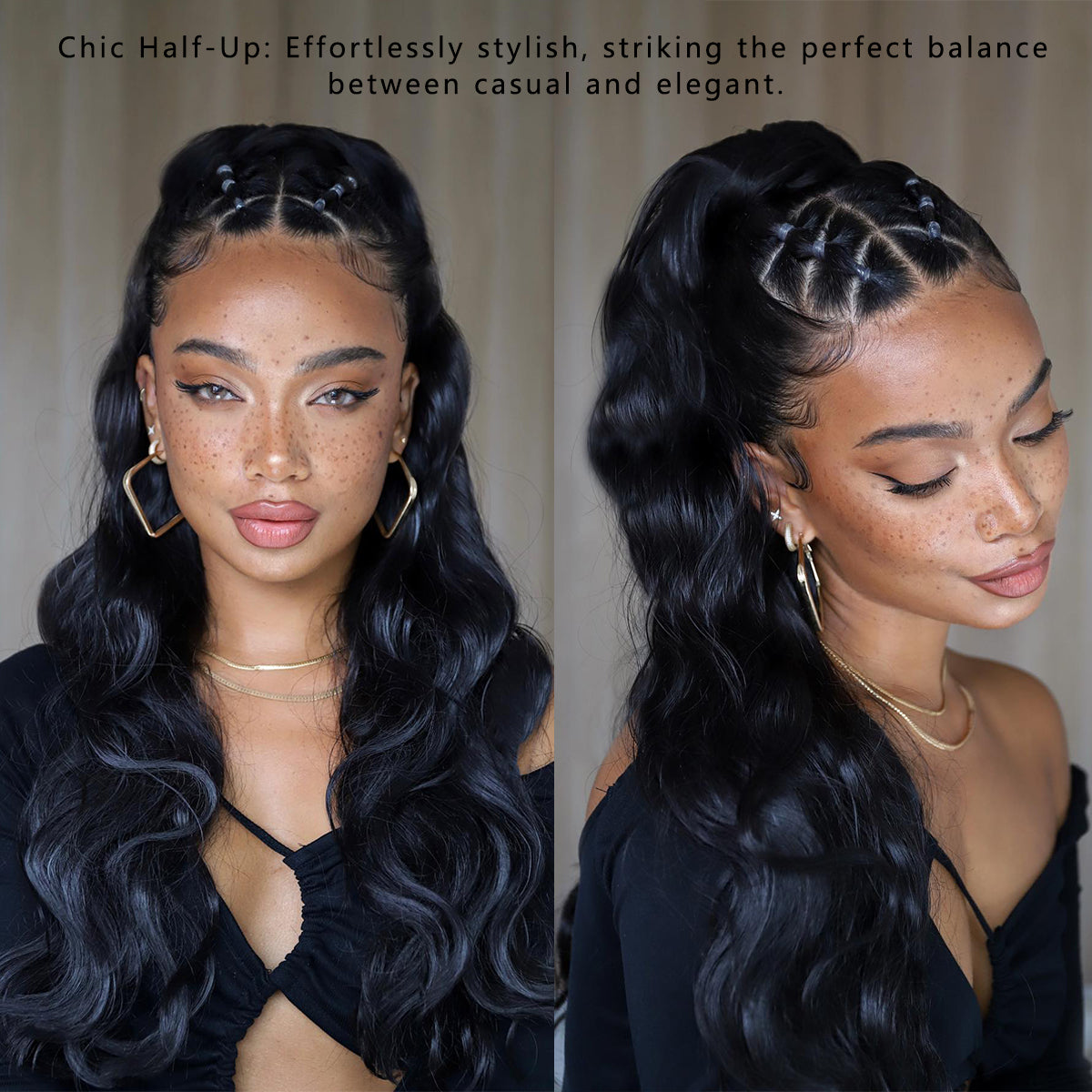LOVSOUL 13x6 HD Glueless Lace Frontal Wigs Pre-Plucked, 200 Density Natural Black Similar Human Hair Synthetic Long Body Wave Lace Front Wig Ready to Wear, 26inch #1B