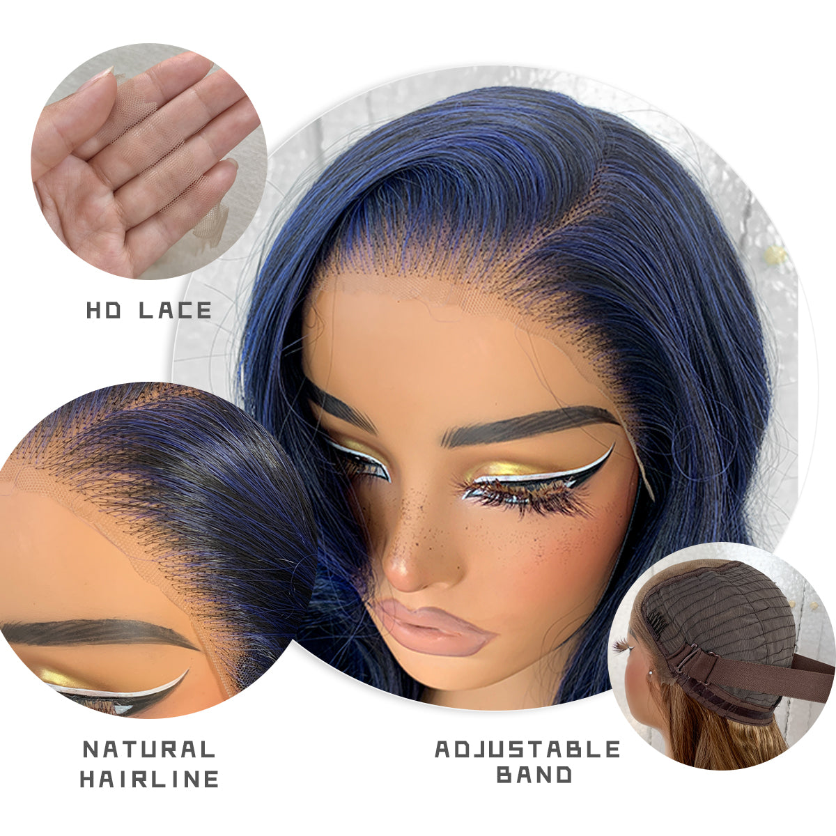 LOVSOUL Dark Blue Glueless Wear And Go HD Lace Frontal Wig Synthetic 13x6 Layered Long Body Wave Lace Front Wig Pre-Plucked No Glue Cosplay For Black Women 32inch