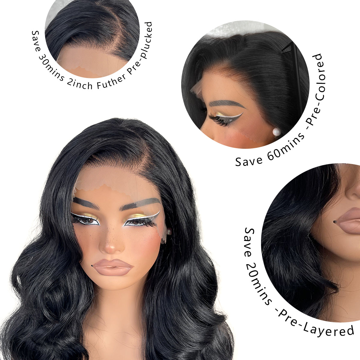 LOVSOUL 13x6 HD Glueless Lace Frontal Wigs Pre-Plucked, 200 Density Natural Black Similar Human Hair Synthetic Long Body Wave Lace Front Wig Ready to Wear, 26inch #1B