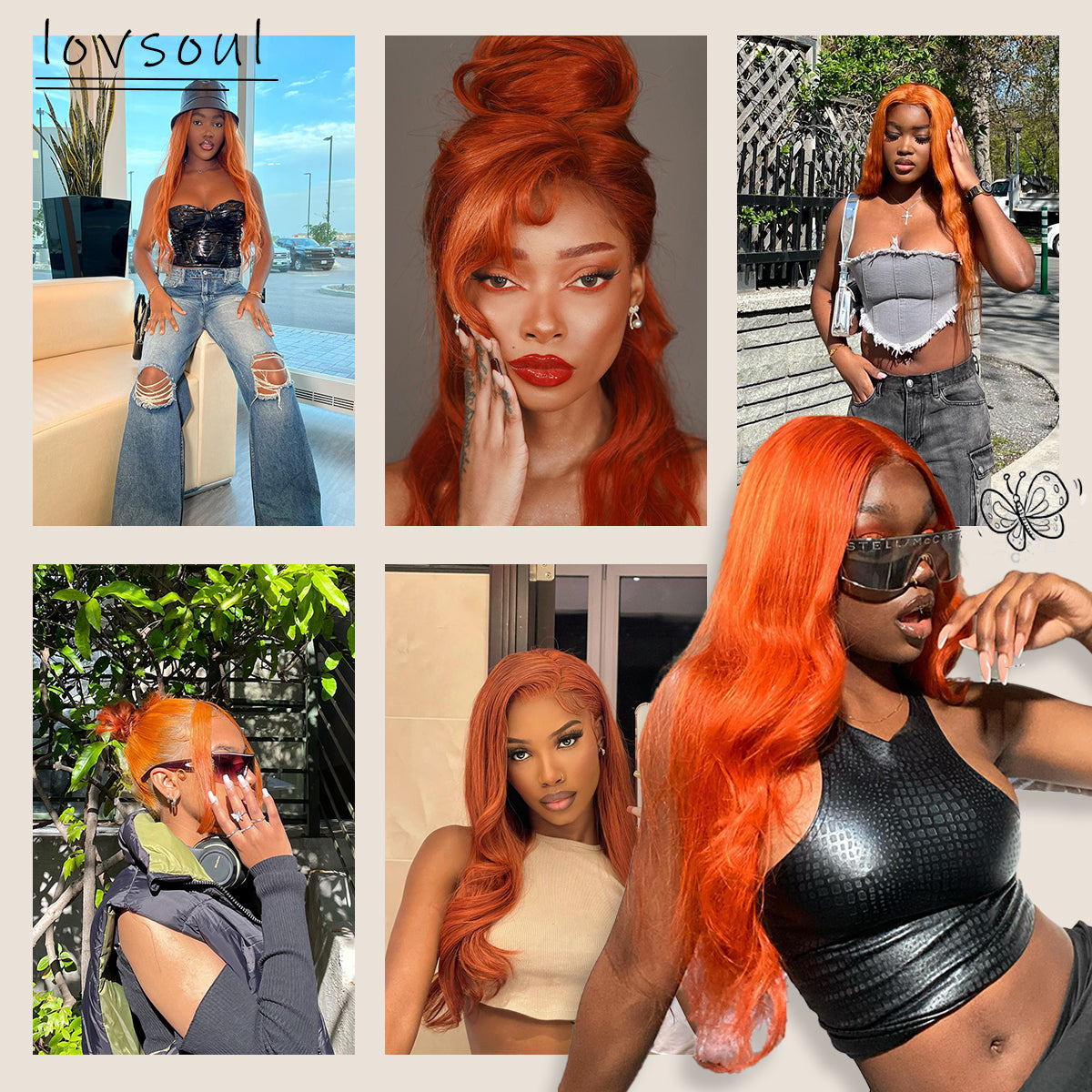 LOVSOUL 13x6 HD Glueless Lace Frontal Wigs Pre-Plucked, 200 Density Ginger Similar Human Hair Synthetic Long Body Wave Lace Front Wig Ready to Wear, 26inch #Ginger