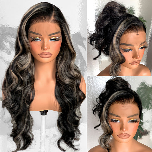 LOVSOUL 1B/27 Highlight 13x6 HD Body Wave Lace Frontal Wigs 26inch Pre-Plucked, Balayage Ombre Synthetic Lace Front Wig 200 Density, #1B/27 Colored For Black Women